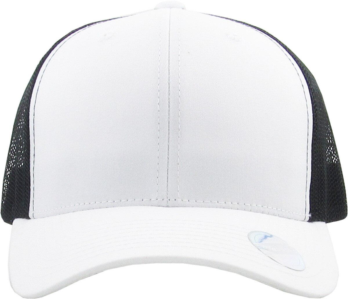 White Black Two Tone Classic 6 Panel Trucker Mesh Snapback Front View